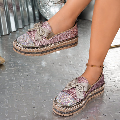 Women's Rhinestone Ribbon Bow Sparkly Shoes