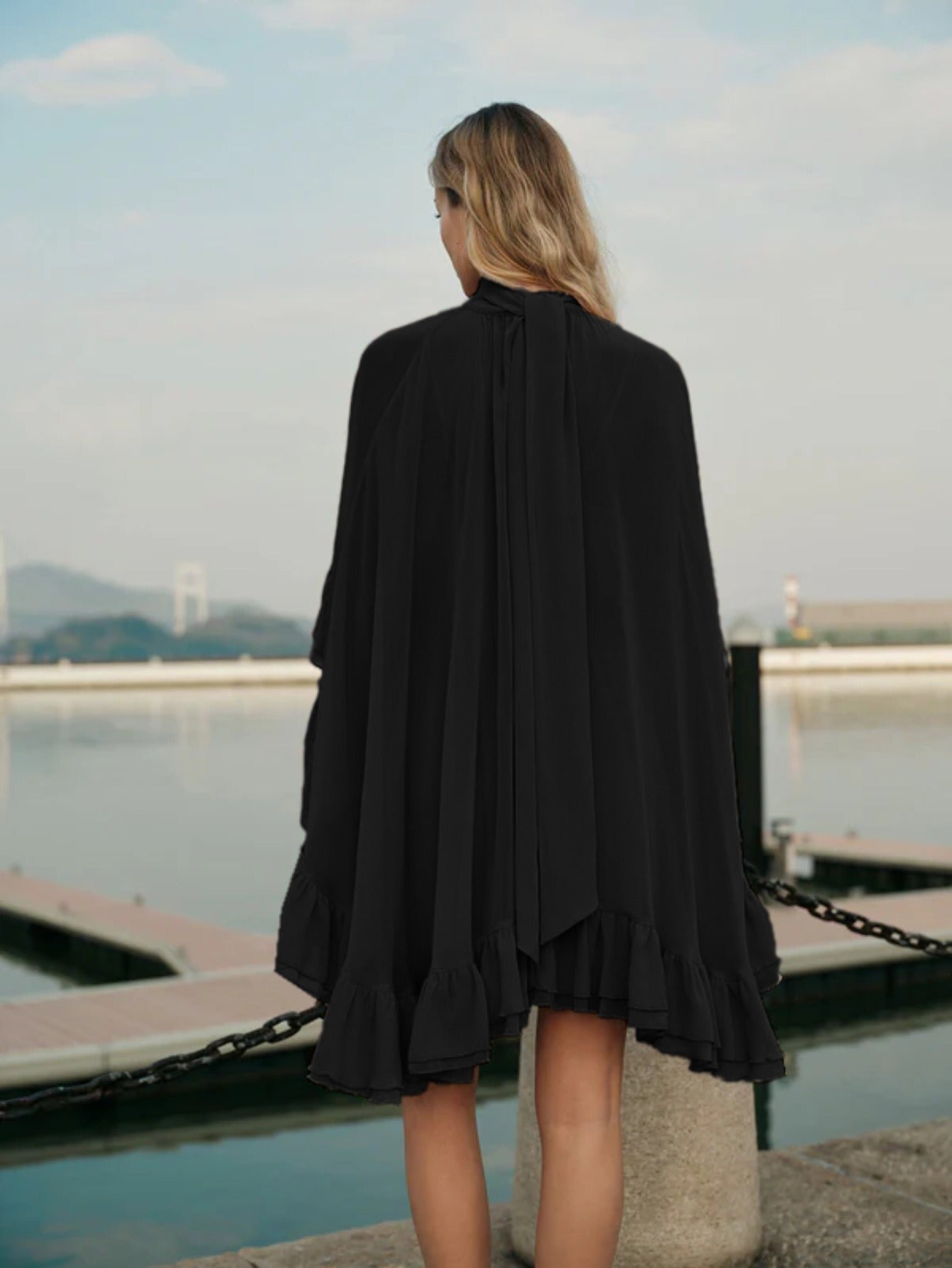 Dusty Rose Tiered Ruffle Cape Dress Set
