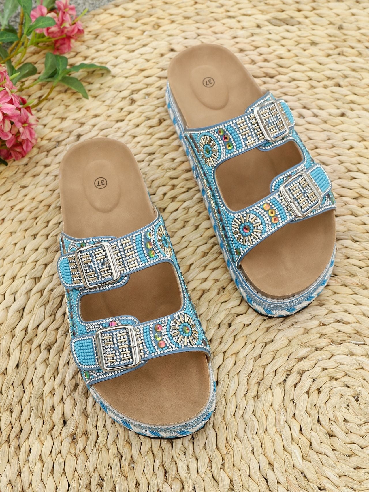 Rhinestone platform slippers