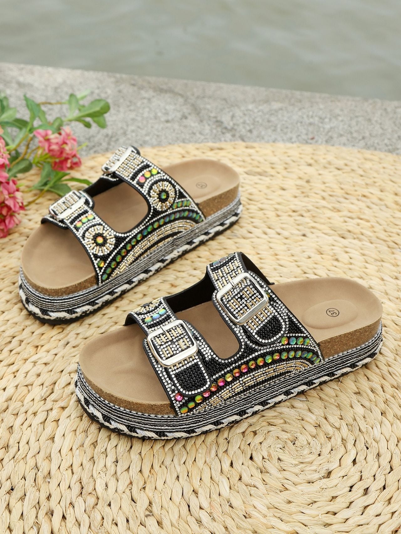 Rhinestone platform slippers