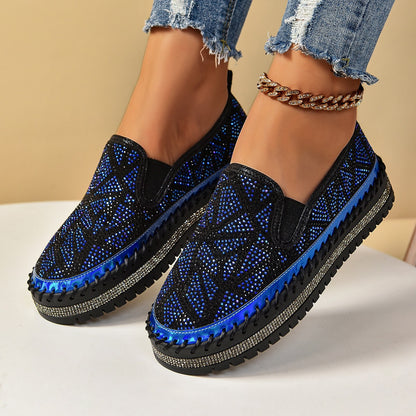 Rhinestones And Thick Platform Versatile Flat Loafers