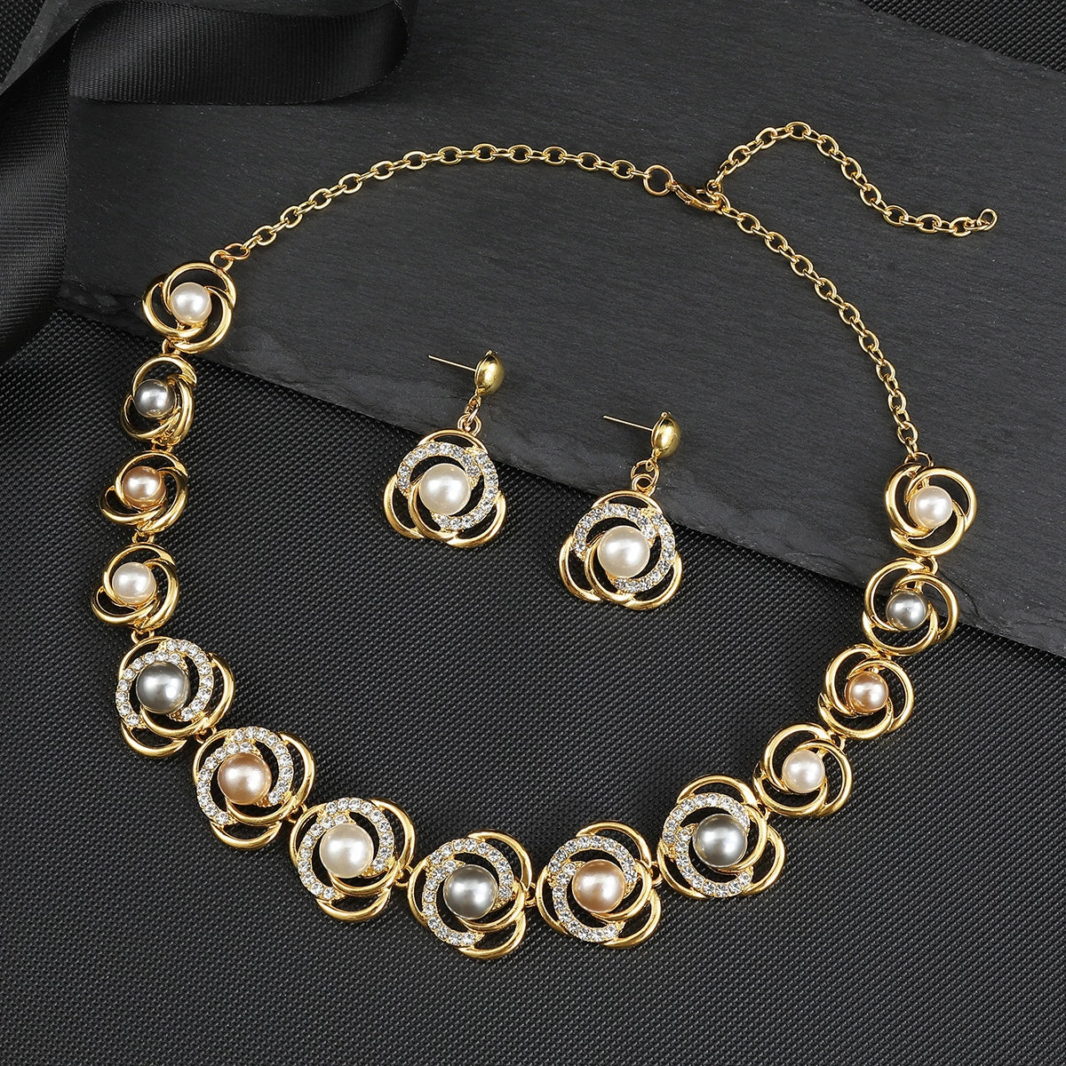 Lunar Orbit Pearl Necklace & Earring Set