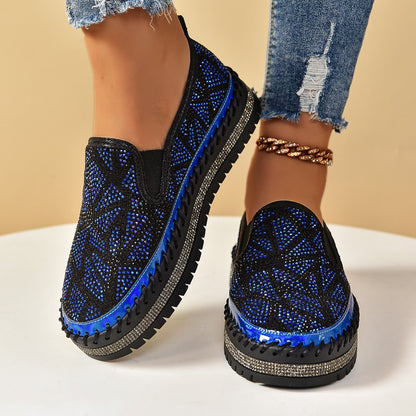 Rhinestones And Thick Platform Versatile Flat Loafers