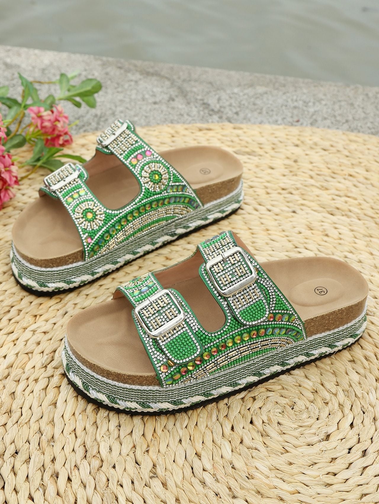 Rhinestone platform slippers