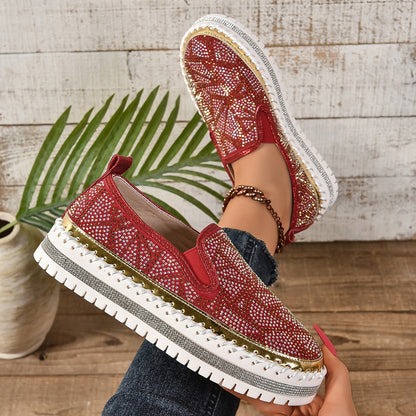 Rhinestones And Thick Platform Versatile Flat Loafers