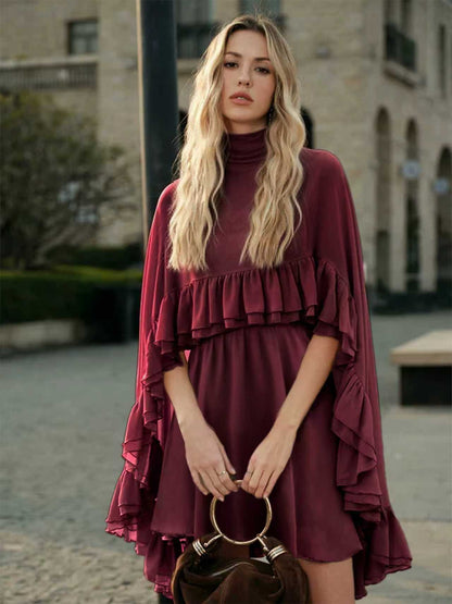 Dusty Rose Tiered Ruffle Cape Dress Set