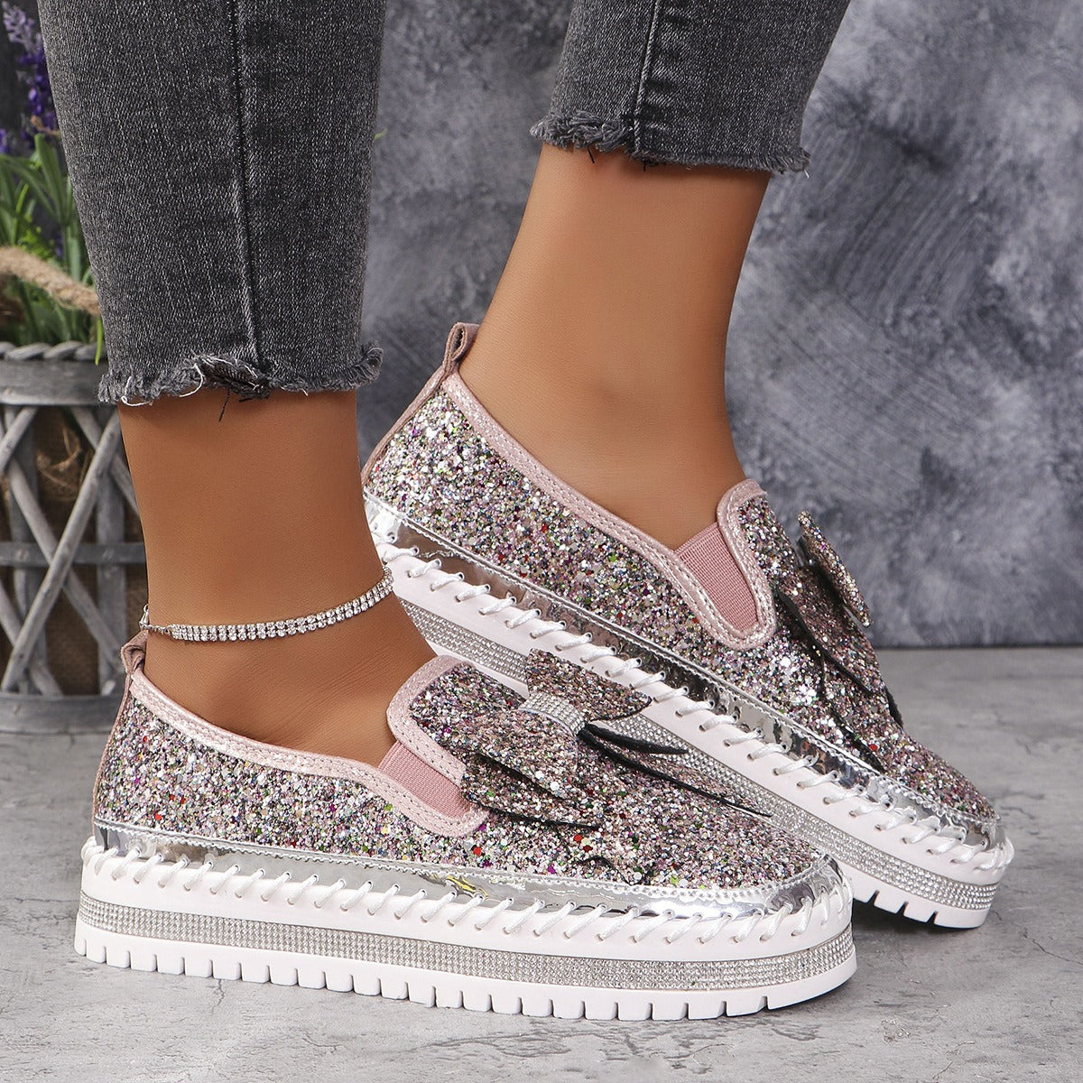 Women's Rhinestone Slip-On Sparkly Loafers