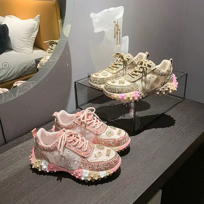 Women's Fashion Rhinestone Letter Sparkling Sneakers