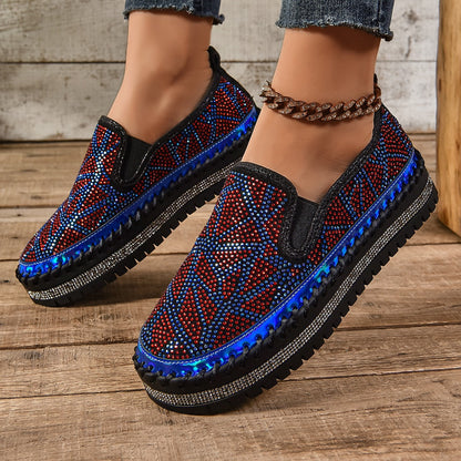 Rhinestones And Thick Platform Versatile Flat Loafers