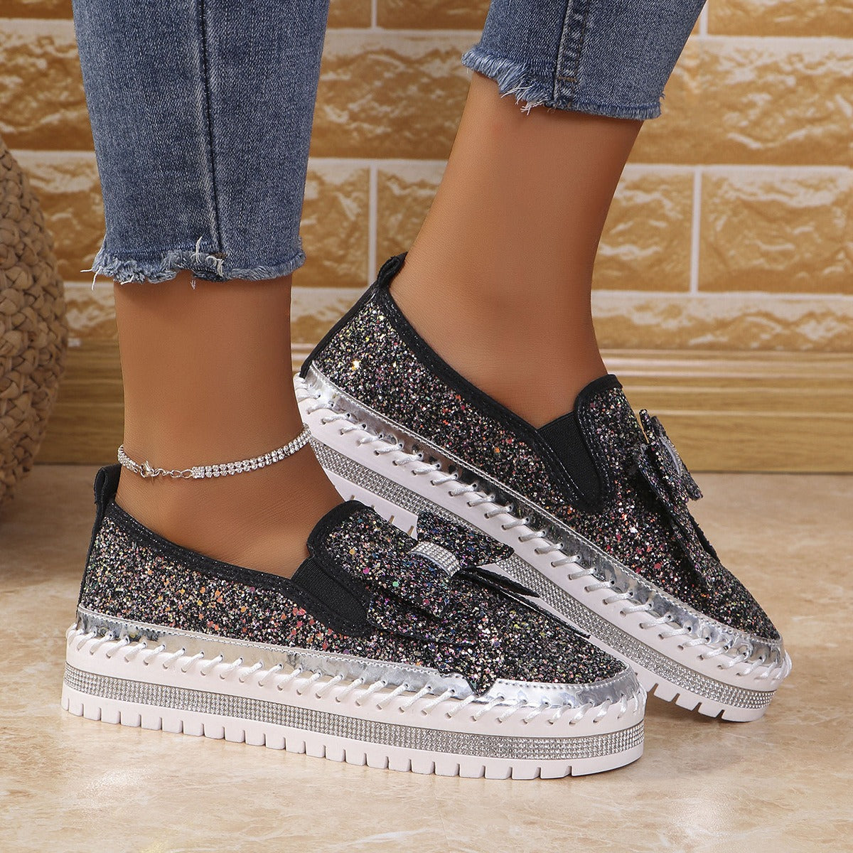 Women's Rhinestone Slip-On Sparkly Loafers