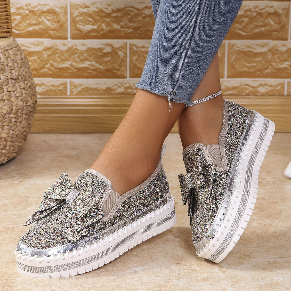 Women's Rhinestone Slip-On Sparkly Loafers
