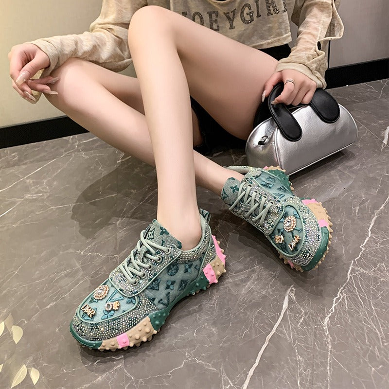 Women's Fashion Rhinestone Letter Sparkling Sneakers