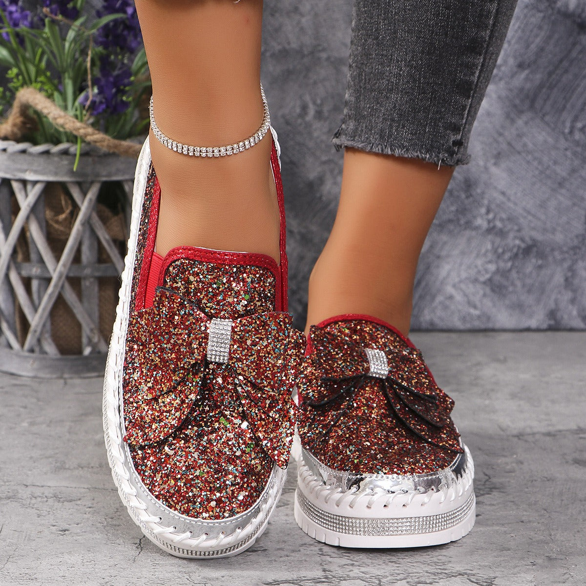 Women's Rhinestone Slip-On Sparkly Loafers