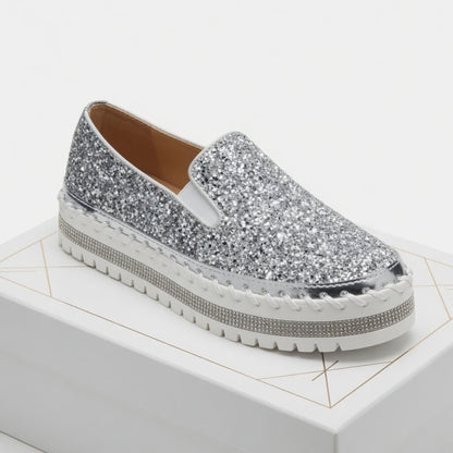 Suprclark Women Slip On Sparkly Loafers - Silver