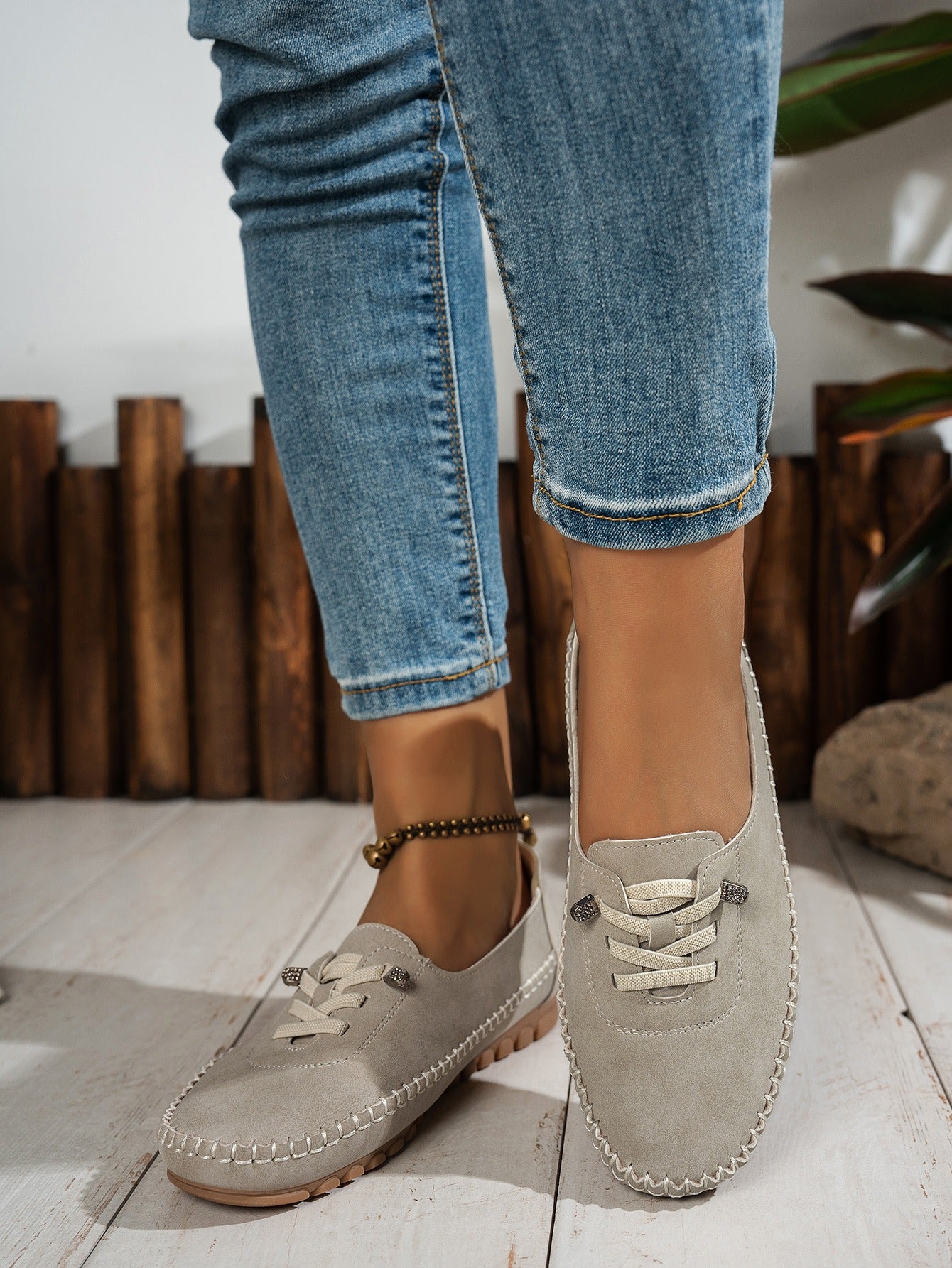 Off-white comfortable loafers front view