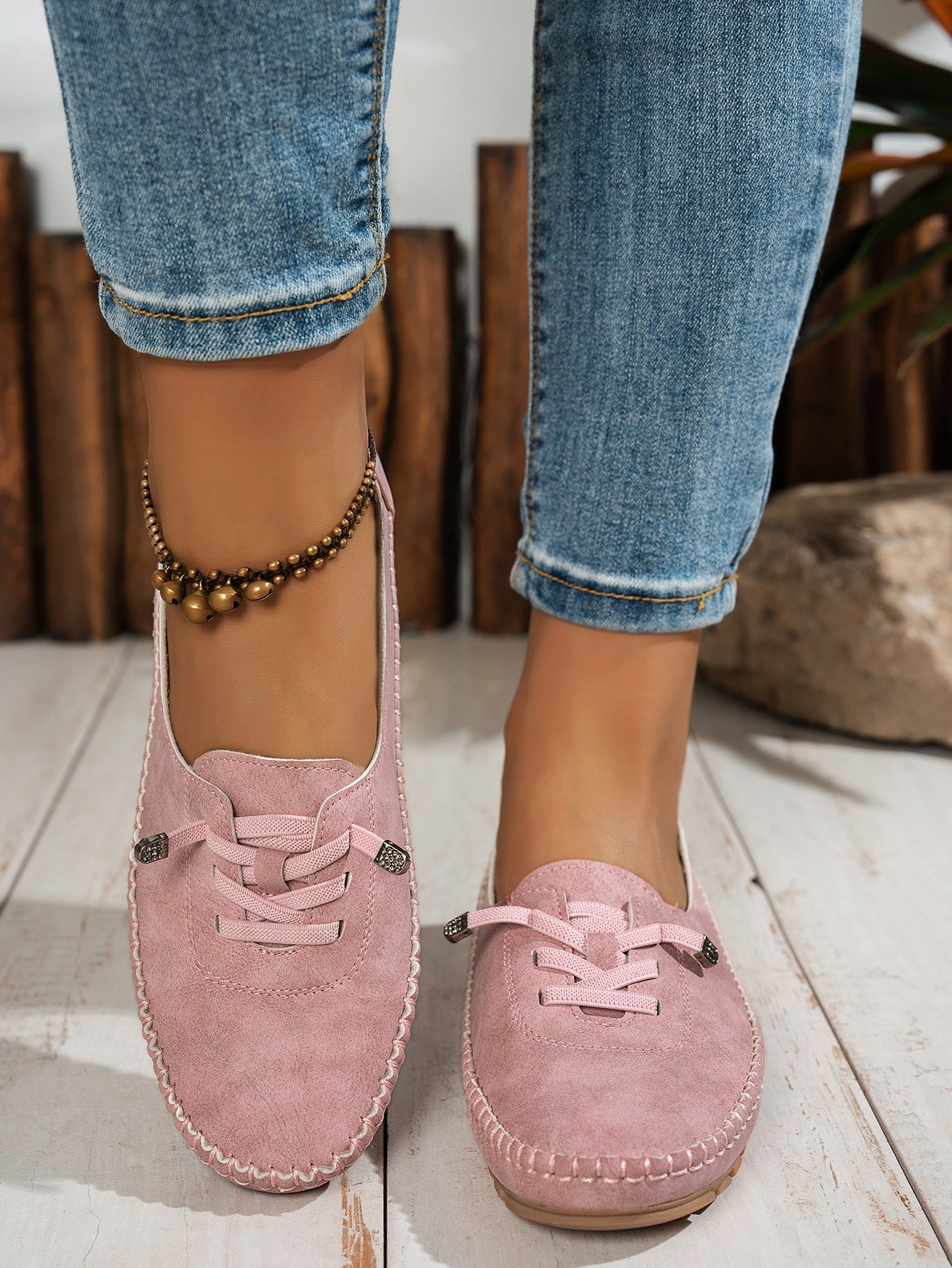 Pink women's comfortable loafers front view