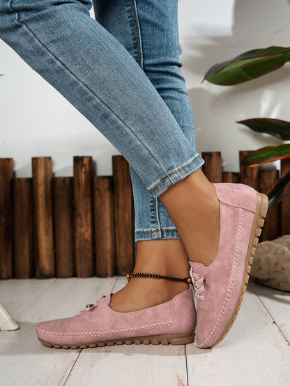 Pink women's casual slip-on loafers side view