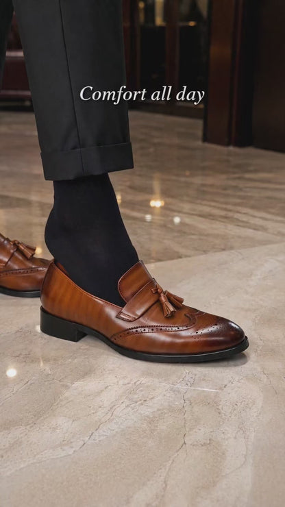 Men’s Brogue Tassel Loafers with Kiltie Fringe