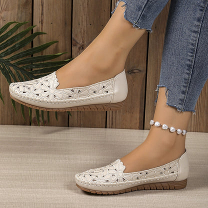 Apricot breathable flat loafers side view