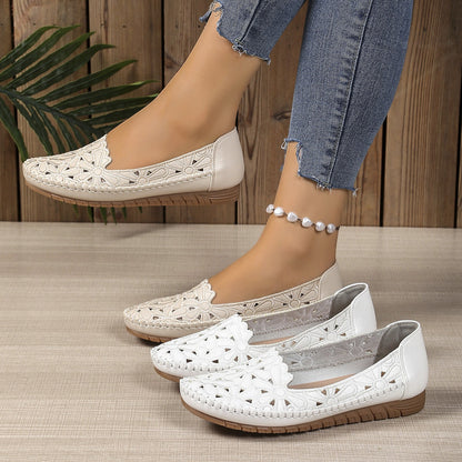 Suprclark women's floral cutout loafers in White and Apricot