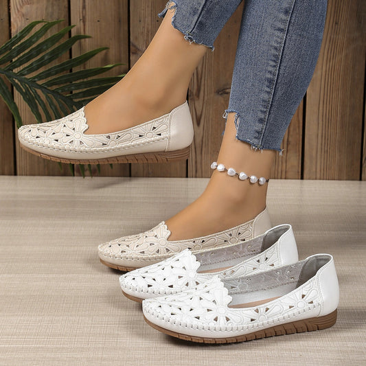 Suprclark women's floral cutout loafers in White and Apricot