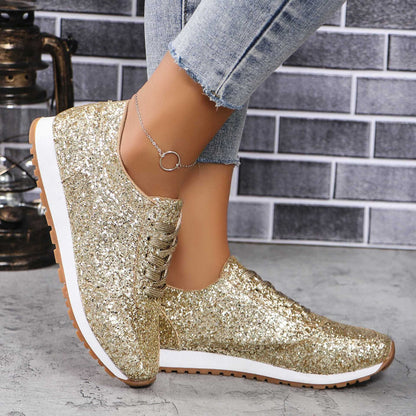 Gold glitter casual sneakers side view
