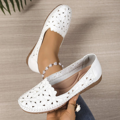 White floral loafers with textile insole