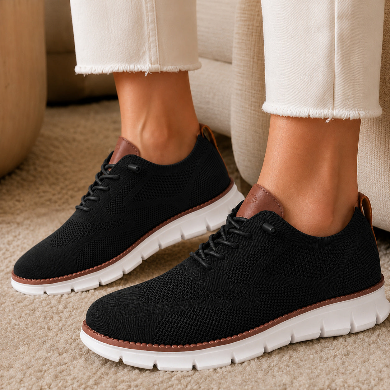 Suprclark women's black breathable knit walking shoes product view 017