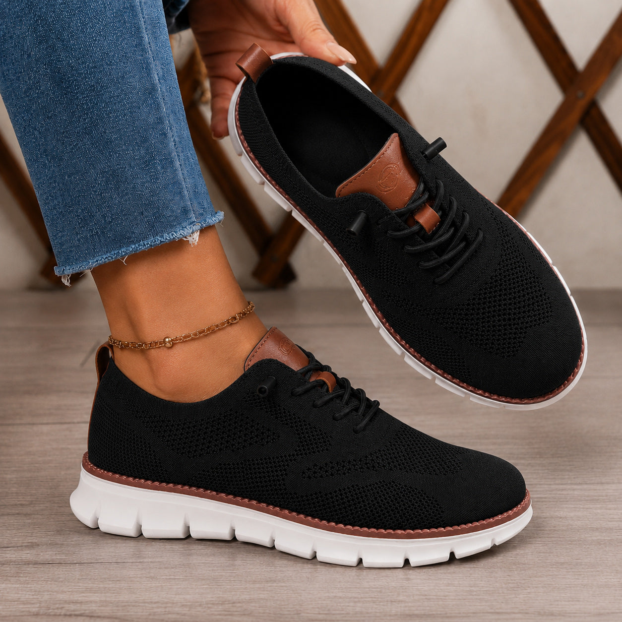 Suprclark women's black breathable knit walking shoes product view 018