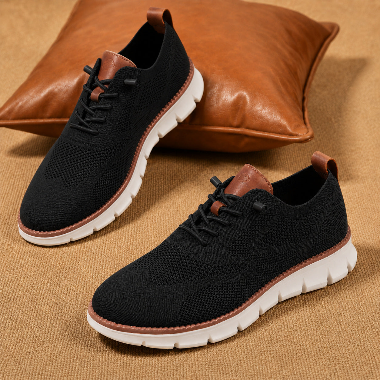 Suprclark women's black breathable knit walking shoes product view 020