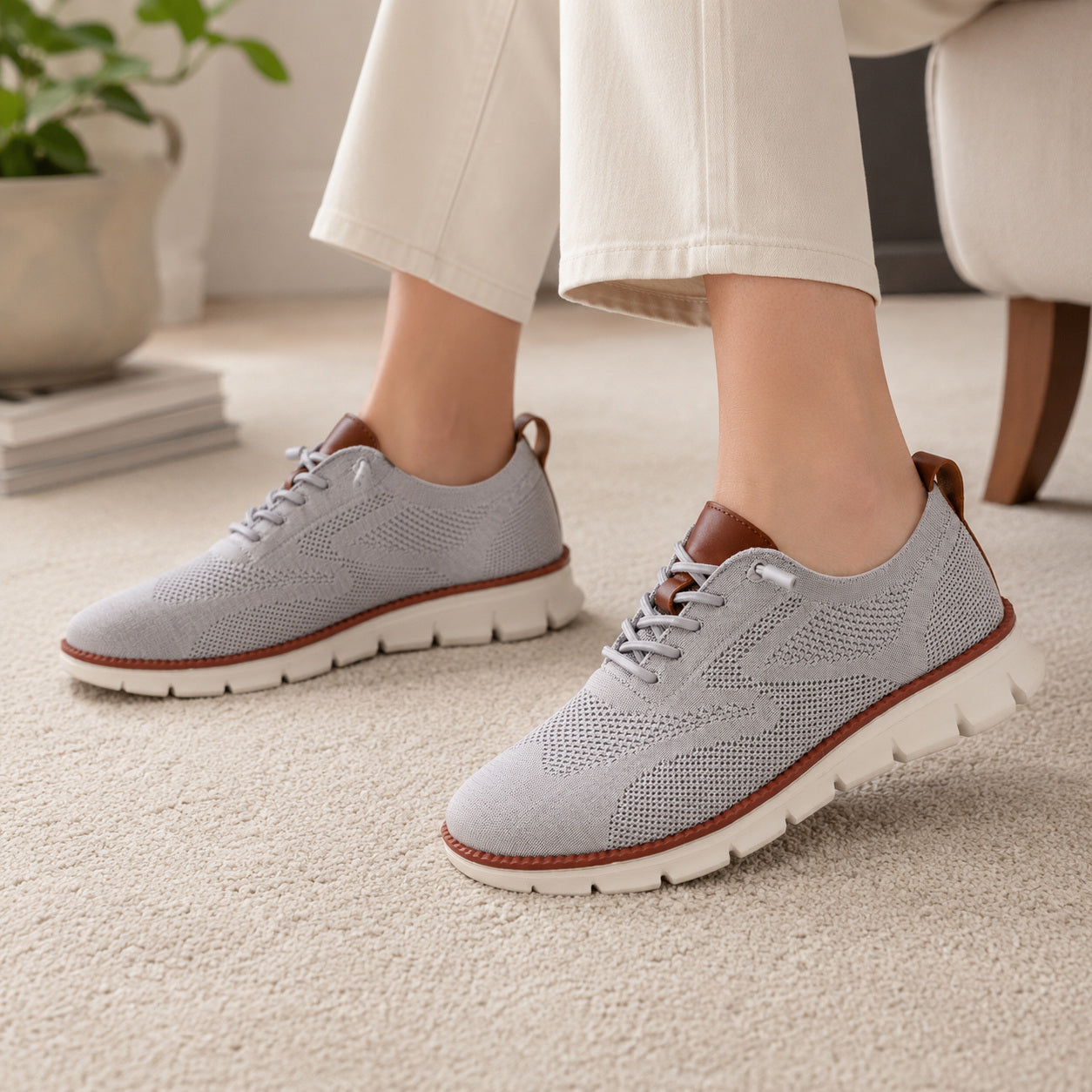Suprclark women's gray breathable knit walking shoes product view 037