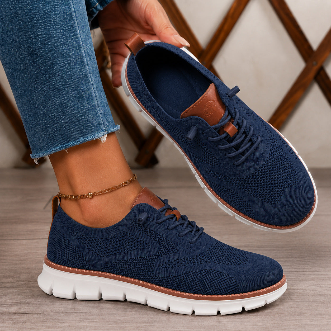 Suprclark women's navy breathable knit walking shoes product view 048