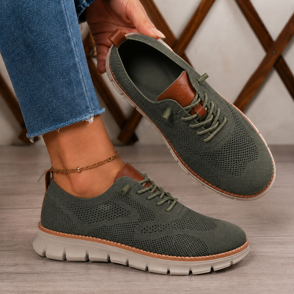 Suprclark women's olive green breathable knit walking shoes product view 034