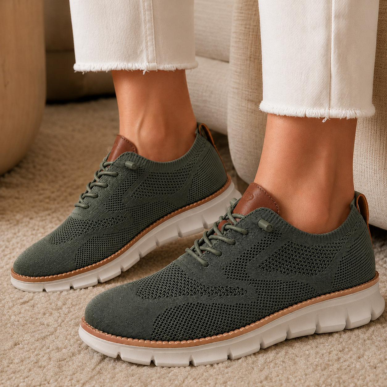 Suprclark women's olive green breathable knit walking shoes product view 035