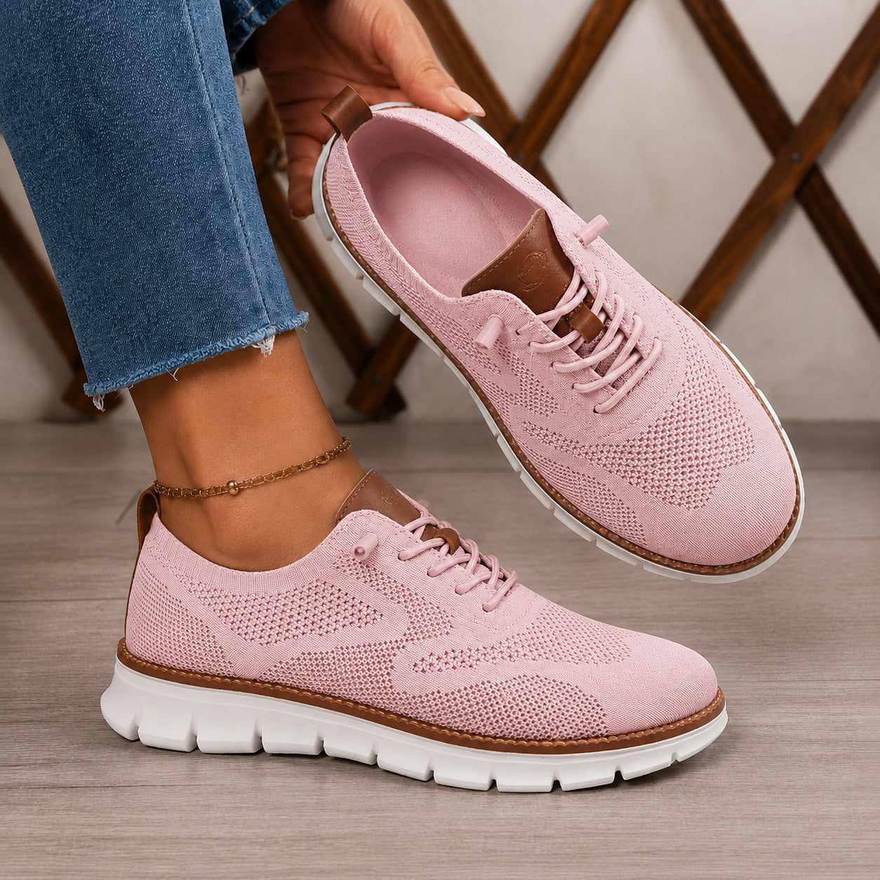 Suprclark women's pink breathable knit walking shoes product view 008