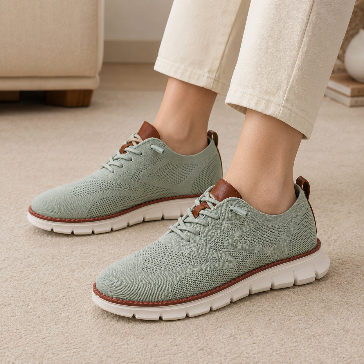 Suprclark women's sage green breathable knit walking shoes product view 041