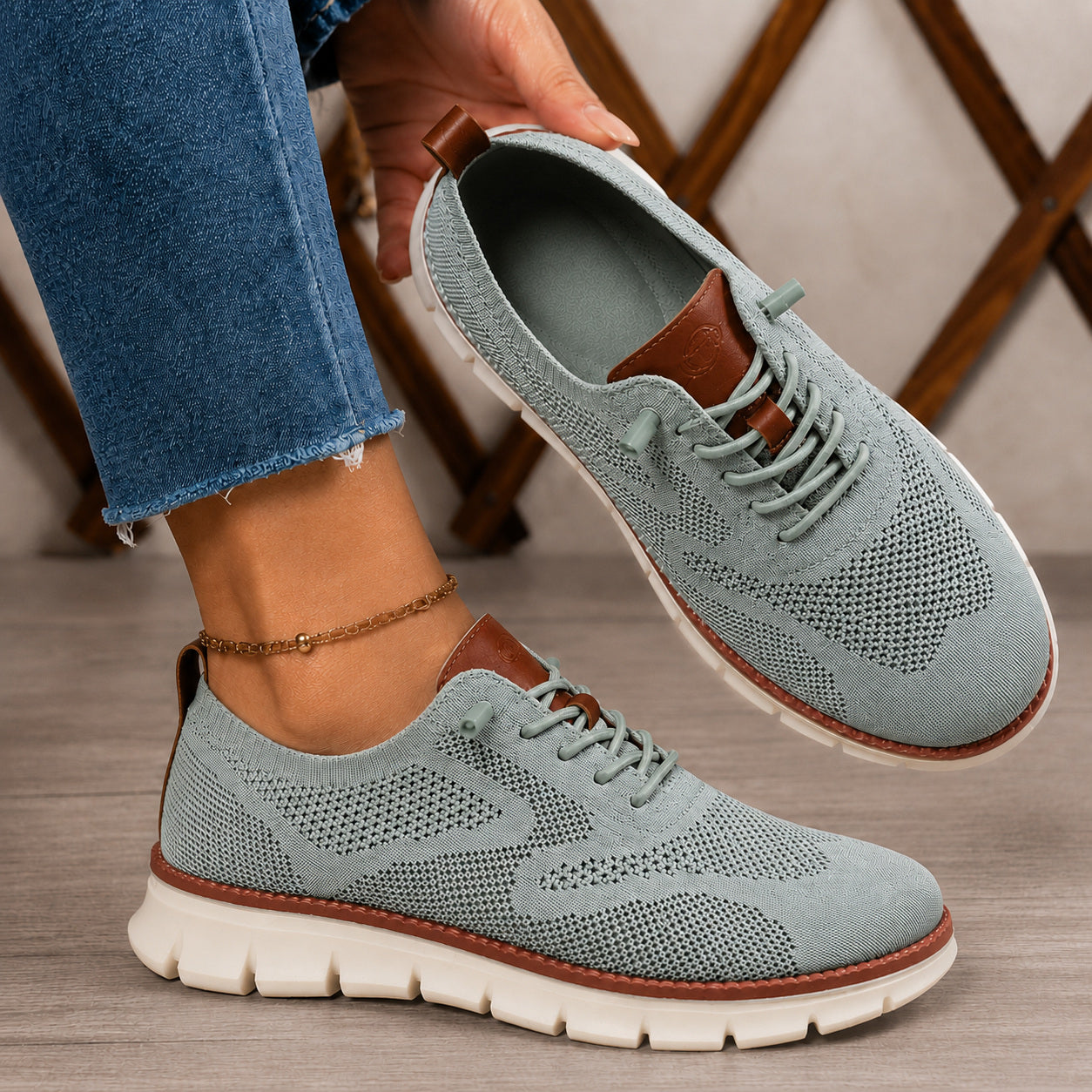 Suprclark women's sage green breathable knit walking shoes product view 044