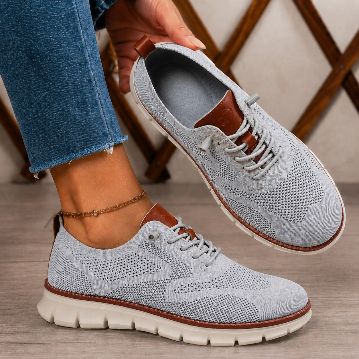 Suprclark women's sage green breathable knit walking shoes product view 045