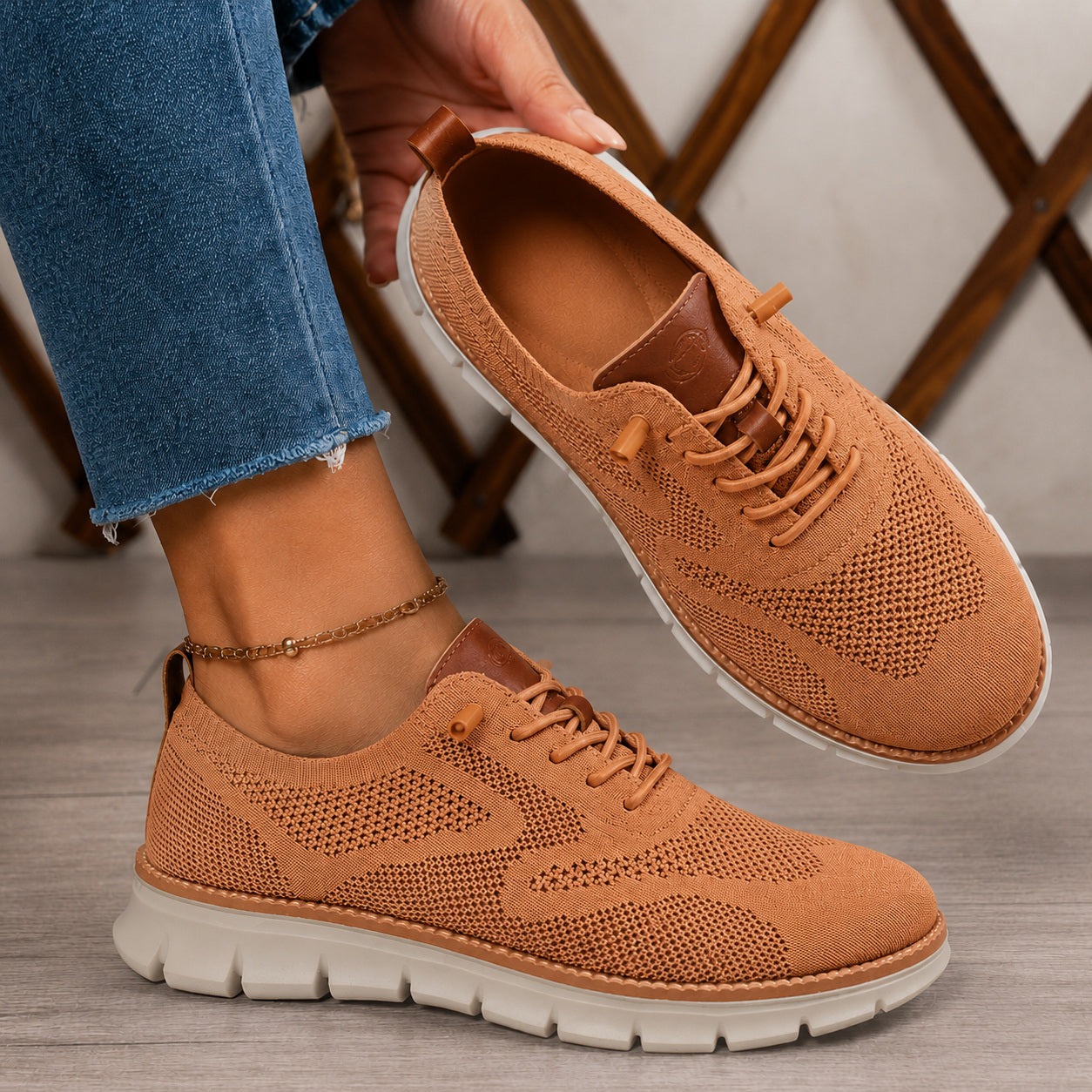 Suprclark women's tan breathable knit walking shoes product view 030
