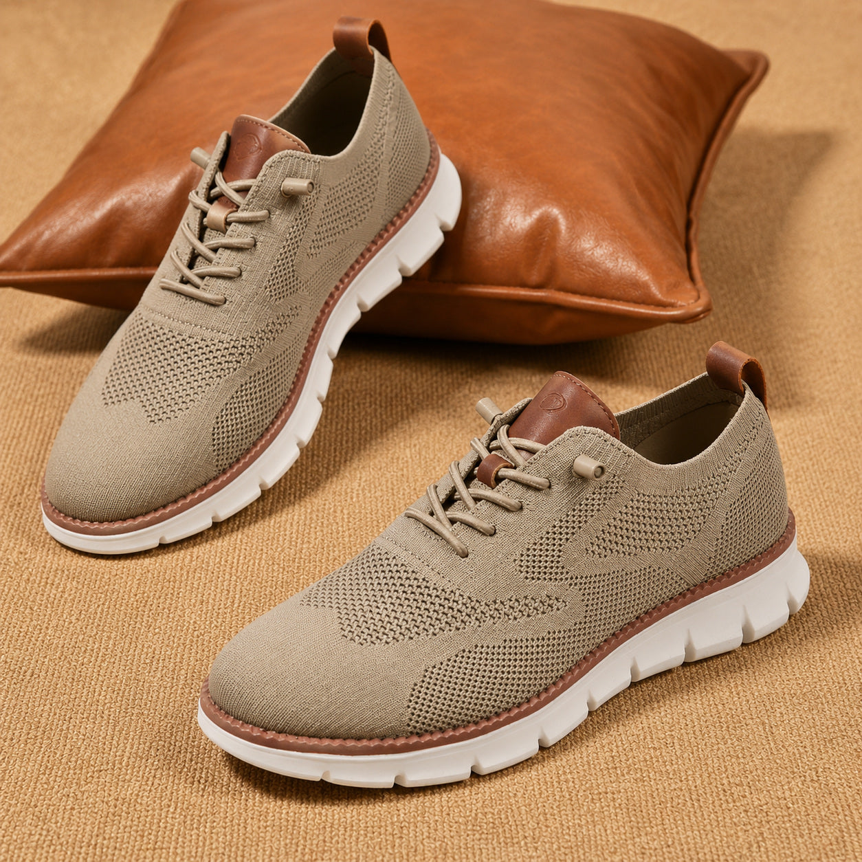 Suprclark women's taupe breathable knit walking shoes product view 002
