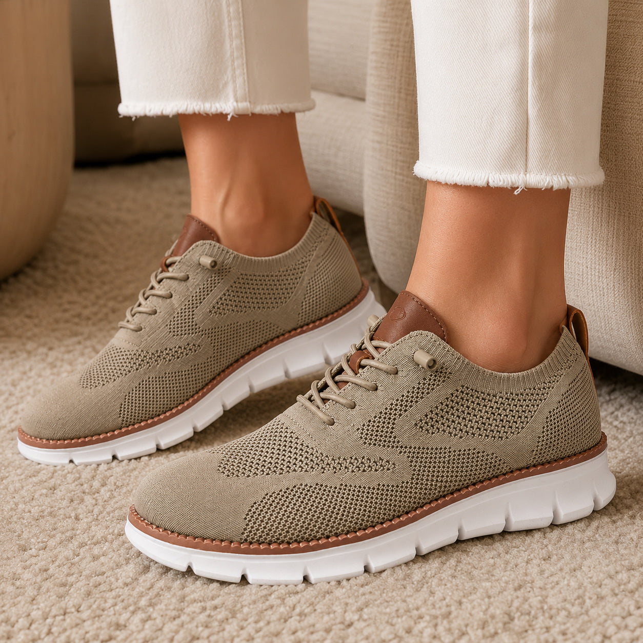 Suprclark women's taupe breathable knit walking shoes product view 003