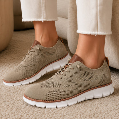 Suprclark women's taupe breathable knit walking shoes product view 003