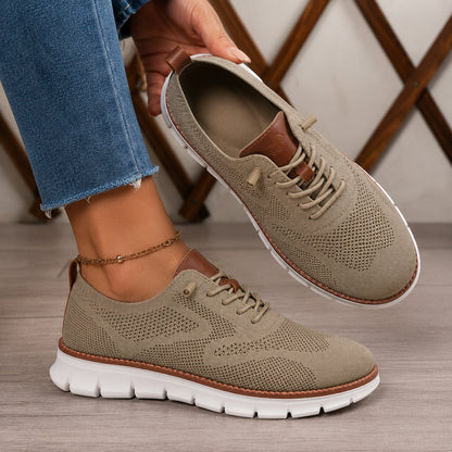 Suprclark women's taupe breathable knit walking shoes product view 004