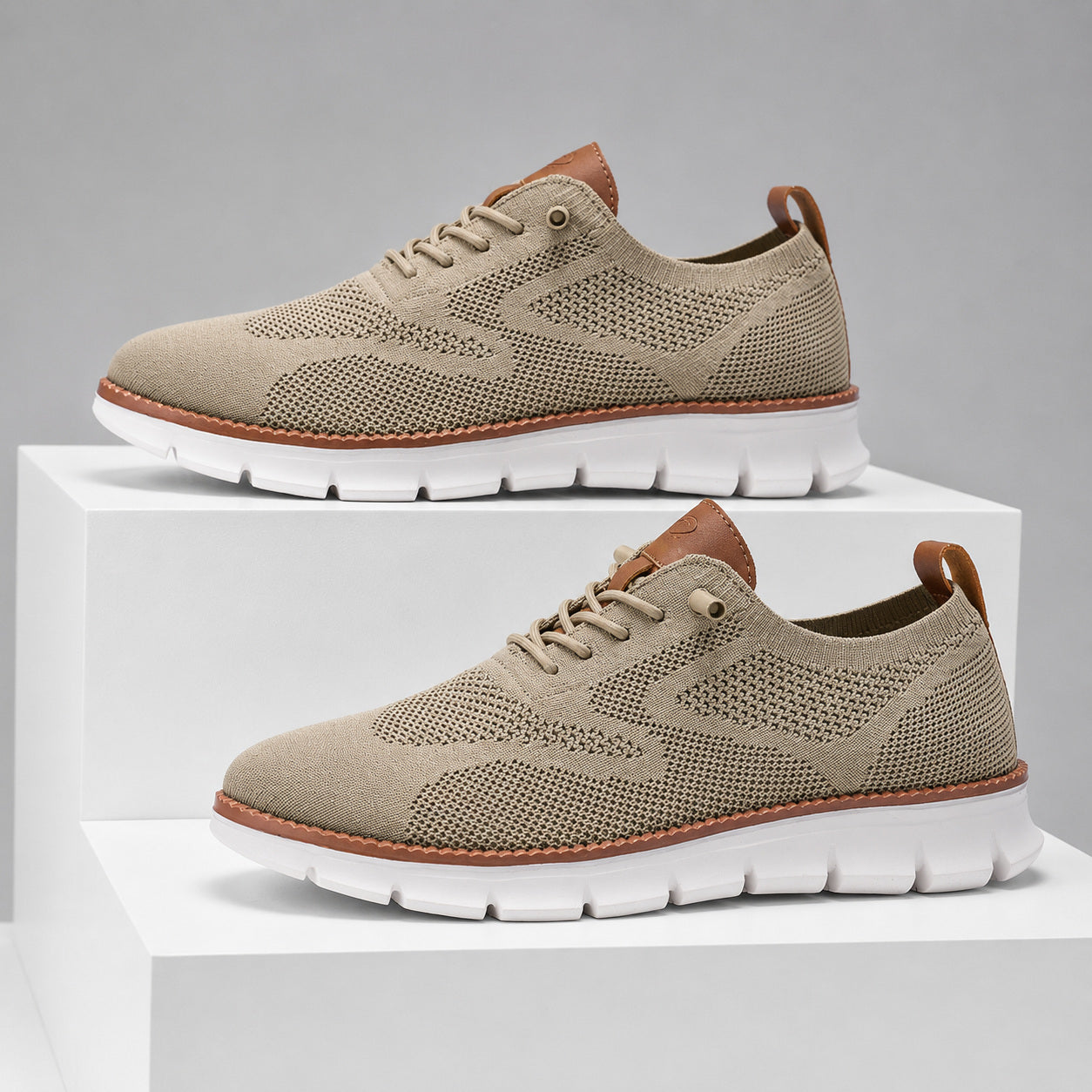 Suprclark women's breathable knit walking shoes in taupe