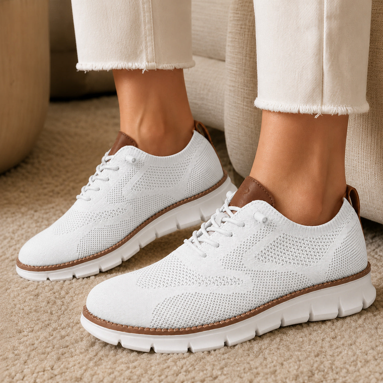 Suprclark women's white breathable knit walking shoes product view 022