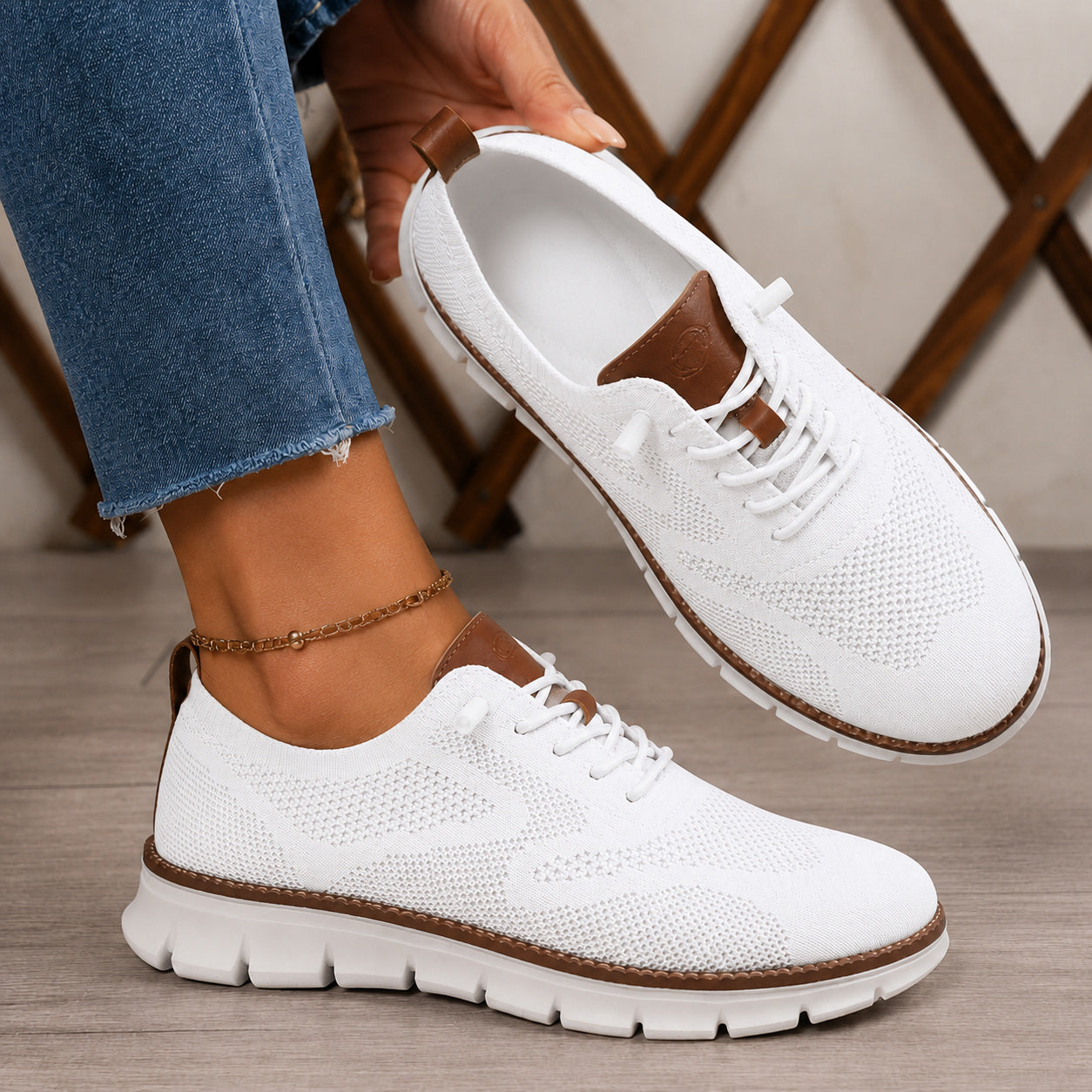 Suprclark women's white breathable knit walking shoes product view 023