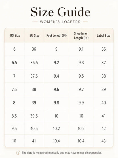 Original women's loafers US and EU size guide