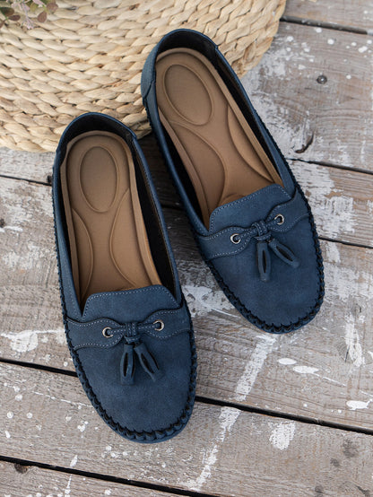 Women's comfortable tassel flat loafers in blue