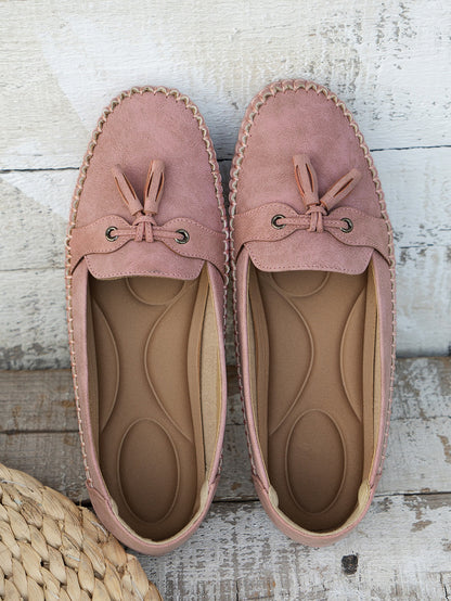 Women's comfortable tassel flat loafers in pink
